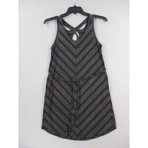 Womens Gray Chevron Striped Sleeveless Dress With Tie Waist M